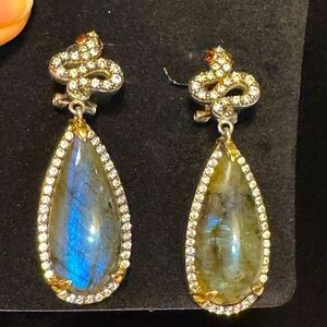Natural labradorite silver/gold earrings from Thailand. About 2”